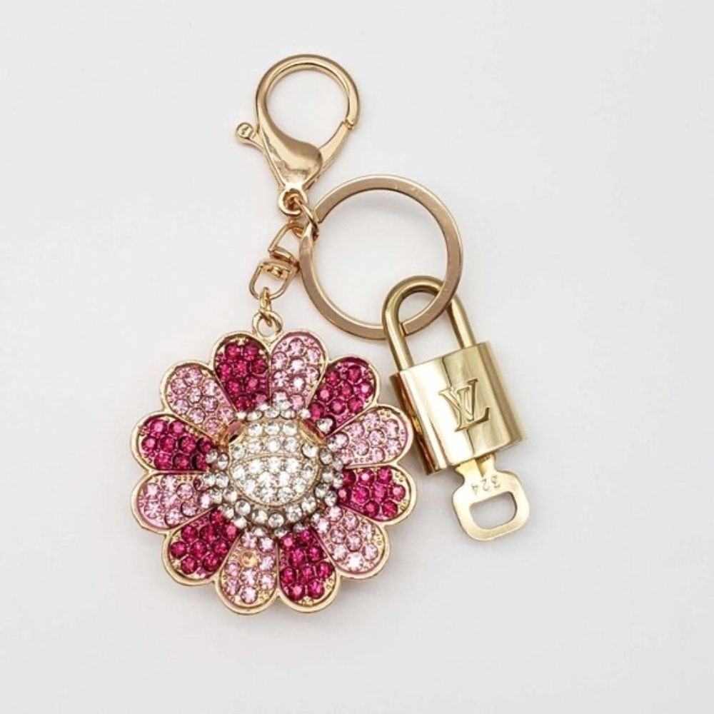 LV Gold Padlock 🔑 Authentic Louis Vuitton Charm + Unbranded Flower Keychain